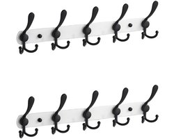 2-Pack wandgemonteerde kapstokken - RVS kapstok - Robuuste wandgemonteerde kapstok - Premium design RVS wandgemonteerde kapstok - 40*12,7*3cm-Wit