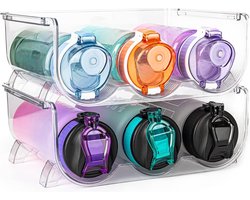 2-pack waterflesorganizer, waterfleshouder, kunststof, stapelbaar opbergrek voor waterflessen voor keukenkasten/aanrecht/koelkast, elke plank bevat 3 containers