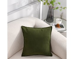 2-Pack zachte corduroy sierkussenhoezen - gestreepte vierkante sierkussenhoezen - decoratieve kussenslopen - voor bank, bank, auto, terras, slaapkamer, woonkamer - 65x65cm - Donkergroen