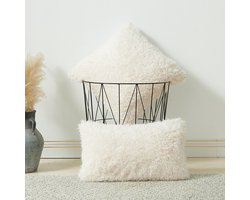 2-pack zachte, vierkante decoratieve kussens van pluche bont voor woonkamer, bank, slaapkamer en auto, maat 45x45, beige