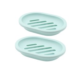 2-pack zeepbakje, zeephouder en zeepsop, eenvoudig te reinigen, droog, voorkomt papperige zeep, houder voor badkamer- en keukensponzen (Groen)