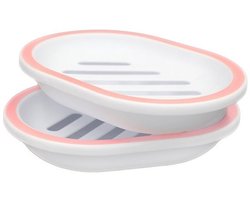 2-pack zeepbakje, zeephouder en zeepsop, eenvoudig te reinigen, droog, voorkomt papperige zeep, houder voor badkamer- en keukensponzen (Wit)