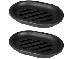 2-pack zeepbakje, zeephouder en zeepsop, eenvoudig te reinigen, droog, voorkomt papperige zeep, houder voor badkamer- en keukensponzen (Zwart)