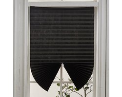 2-pack zelfklevende tijdelijke jaloezieën, draadloos, verduisterend, zonder boren, op maat te knippen, clip-on geplooide stoffen, lichtdoorlatende gordijnen voor ramen, deuren, slaapkamer, keuken (B x L: 24 x 71 inch, zwart)