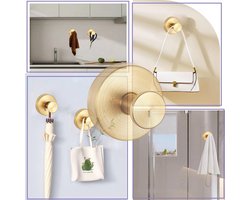 2-pack zuignaphaken, geen boren vereist, roestvrijstalen, waterdichte, herbruikbare douchehaken voor badkamer, glazen tegels, douchehanddoeken (goud, 2-pack)