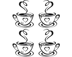 2 Pairs of Coffee Cup Wall Stickers Self Adhesive for Kitchen, Restaurant, Bar, Art and Decoration - ShopVlot