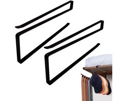 2 pak opbergrekken - Kledingrek - Keukenrek - Hangende keukenrolhouder - Haak voor glazen deksels - Geschikt voor het opbergen van glazen, huishoudfolie, kleding, hoeden en vaatdoeken (26*11,5 cm - Zwart)