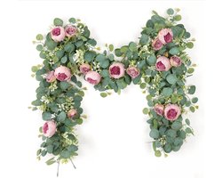 2 Pakjes Kunstmatige Slingers, Slingers, Vintage Nepbloemslingers, Groene Roos Wijnstokken, Bruiloft Boog Decoratieve Muur Gemonteerde Planten, Deurdecoratie, Slinger（1.8M）