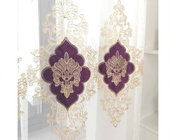 2 panelen Europese luxe gordijn fluwelen geborduurde tule voor woonkamer keuken slaapkamer gordijnen met roede zak paars 127 x 244 cm (B x H)
