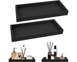 2 Pcs Bathroom Tray - Badkamer Sink Storage Bowl - Rectangular Black Chest of Drawers - Werkblad Organizer voor Cosmetica - Stof Towel - Parfum - Shampoo - Douchegel