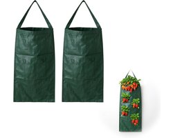 2 Pcs Hangende Plantentassen - Aardbeien Groeien - 8 Gaten Ademend voor Groenten en Bloemen Buiten (Groen)