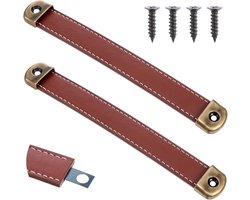 2 Pcs Leer Handvat - 17cm Leer Kast Trekker met Bevestigingsschroeven - Vervangende Bagage Handvat voor Vintage Kast Lades Dressoir (Bruin)