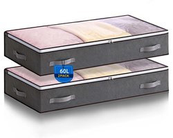 2 Pcs Onder Bed Opbergdozen met Deksel - Onderbed Opbergruimte 60L - Opvouwbare Onder Bed Opbergtassen - Kleding Opbergzakken met Versterkt Handvat voor Kleding - Dekbedden - Dekens
