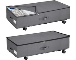 2 Pcs Onder Bed Opbergdozen - Metalen Frame Onderbed Opbergruimte met Transparante Deksel voor Deken - Boeken - Kleding - Speelgoed - Grijs - Grijs Non-Woven Hoes