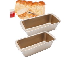 2 Pcs Ronde RVS Brood Bakvormen - 19 x 9 x 5 cm - Kleine Bakvorm - Cakevorm - Rechthoekige - Anti-aanbak Brood Bakvormen - Broodvormen voor Bakoven - Airfryers - Gouden Kleur