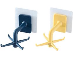 2 Pcs Swivel Hooks No Drilling - 360 Degree Rotating Self Adhesive Towel Hook - Keuken Accessoires voor Keuken, Kast, Badkamer (Blauw & Geel)