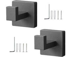 2 Pcs Towel Hooks voor Drilling - RVS Towel Hooks - Vierkante Badkamer Hooks - Grijze Keuken Hooks - Voor Badkamer - Keuken - Slaapkamer
