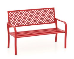 2-Persoons Tuinbank Rood Metaal - Opengewerkte Rugleuning -Lattenbodem - Stevige Buitenbank voor Tuin - Terras -Veranda 127cm