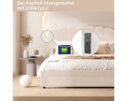 2-Persoonsbed – Tweepersoonsbed – Bedframe – Slaapbed – Jeugdbed – 140x200 cm – Verstelbaar Teddy Hoofdbord – Opberglade met USB Oplaadstation