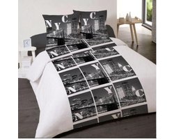 2-Persoonsdekbedovertrek katoen NYC Building 240x220 met 2 kussenslopen 65x65