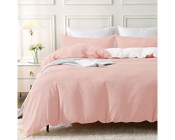 2-Piece Bed Linen Set, 135 x 200 cm, Cotton Bed Linen Sets, Light Pink, with Zip, Similar Texture to Stonewashed Linen, Includes 1 Duvet Cover and 1 Pillowcase, 80 x 80 cm