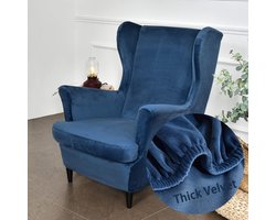 2-Piece Wing Chair Cover, Armchair Throws, Wing Chair, Fashionable, Plain Velvet Protective Cover, Armchair Cover, Beachmon, Tiger Chair Cover with Armrest, High Backrest (Navy Blue)
