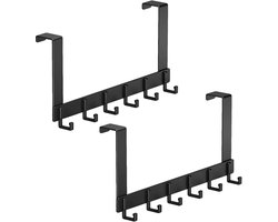 2 pieces deurhaken - kapstok - ruimte-aluminium materiaal - vochtbestendig en roestvrij - zwart - 6 haken - geschikt voor badkamers - slaapkamers - opslag van jassen - hoeden - tassen - kleding - handdoeken