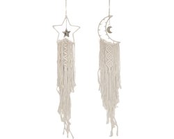 2 Pieces Macrame Wanddecoratie - Droomvanger Handgemaakt - Geweven Droomvanger Boho Thuisdecoratie met Pendant Cadeau voor Appartement en Kamerversiering voor Eid Mubarak en Ramadan