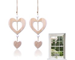 2 pieces moderne houten raamdecoratie - harten voor het raam - lente decoratie - hangdecoratie