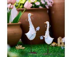 2 Pieces Rust Decoration - Small Goose Figures voor Spring Decoration - Indoor en Outdoor Decoration - Keuken, Balkon, Tafel, Vensterbank - 25 cm - Metaal - Witte Gans voor Patio