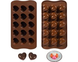 2 Pieces Silicone Chocolademal Hart 15 Wells - Bonbon Vorm - Antikleef Coating Voor Chocolade - Snoep - IJsblokjes - Rubber Tray
