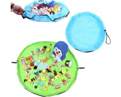 2 Pieces Toy Storage Bag - Carpet Blanket Toy Bag Storage Mat - Play Mat Drawstring Bag with Hood - Travel Bag for Kids - Storage Solutions in Green and Light Blue