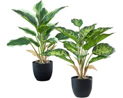 2 potten - Kunstplanten - Binnendecoratie - 40 cm hoog - Realistische textuur - Geschikt voor badkamers, kantoren en keukens - Groen