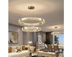 2 Ringen Hanglamp - Eettafel Hanglamp - Goud - 2 Lagen 40 & 60 cm - Luxe Kroonluchter - Hoogte Verstelbaar - Woonkamerlamp