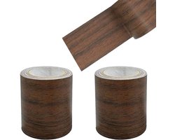 2 rollen donkerbruine zelfklevende houtnerf reparatietape, afmetingen 8 cm breed en 4,57 meter per rol, realistische houtlook decoratiefolie voor meubels en vloeren met waterbestendige toplaag