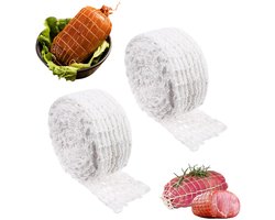 2 rollen - Elastisch baknet, hamnet, voor het bakken, koken en bewaren van vlees, ham en worst 300 cm (wit)