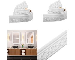 2 Rollen - Zelfklevende Flexibele Schuim Decoratieve Behangrand - 3D Zelfklevende Decoratieve Muurrand - Vintage Decoratief Behang - Spiegel Muurrand - Schuimplint - Wit - 230 x 8 cm - Geschikt voor DIY Hotel- en Huisdecoratie