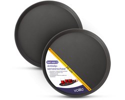 2 Ronde Zwarte Dienbladen met Antislip Oppervlak en Hoge Rand 35 cm