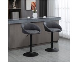 2 Set Bar Stool Hoogte verstelbare stoelstoel met armleuning achterste hober met synthetische lederen look voetsteun grijs 57 x 50 x 84-104 cm
