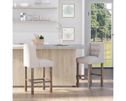 2 Set Bar Stool Modern Kitchen Stoelen Bar stoelen voor keuken met een lage rugleuning linnen touch rubber hout beige 47 x 50 x 101 cm