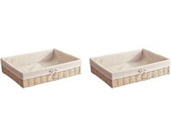 2 set geweven manden stapelbaar papieren touw opbergmand voor snacks cosmetica lunch 30 cm x 20 cm x 7 cm, beige, 30 x 20 x 7 cm