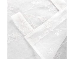 2 set van 2 transparante gordijnen, geborduurde bloemen, met lussen, linnenlook, dubbelpak gordijnwinkels, raamgordijn, decoratief gordijn voor woonkamer, slaapkamer