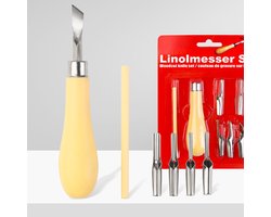 2 Set van ambachtelijke linoleum snijgereedschappen, 5-in-1 linoleum snijgereedschappen, Linosnede Cutter Kit, vleesmes, rubberen snijblok voor stempel, DIY snijwerk, blokken