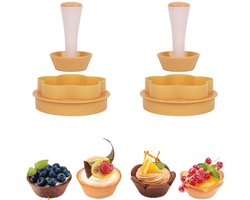2 sets – Eiertaartvormpjes – Bloemvormige koekjesvorm – Ronde koekjesvorm – Taartbodemvormpjes – Quichevormpjes – Cupcakevorm – DIY bakgereedschap – Geel – 10 x 3,3 cm – Geschikt voor eiertaartjes, cupcakes en koekjes