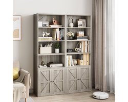 2 sets Moderne Boekenkast met 4 Niveaus - Opbergkast met X-Deur - Hout - Grijs - Voor Woonkamer, Slaapkamer & Kantoor