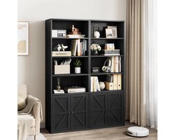 2 sets Moderne Boekenkast met 4 Niveaus - Opbergkast met X-Deur - Hout - Zwart- Voor Woonkamer, Slaapkamer & Kantoor