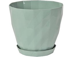 2 sierpotten rond salie groen orchideepotten met kristal design mint bloempot en schaal Self-Watering