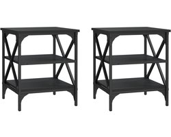 2 st Bijzettafel | Eindtafel | Salontafels 40x42x50 cm bewerkt hout zwart