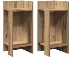 2 st Bijzettafel | Eindtafel | Salontafels met plank 25,5x27x60 cm artisanaal eikenkleur