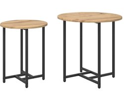 2 st Bijzettafel | Eindtafel | Salontafelset Artisan Eiken en Zwart 50 x 50 x 50 cm